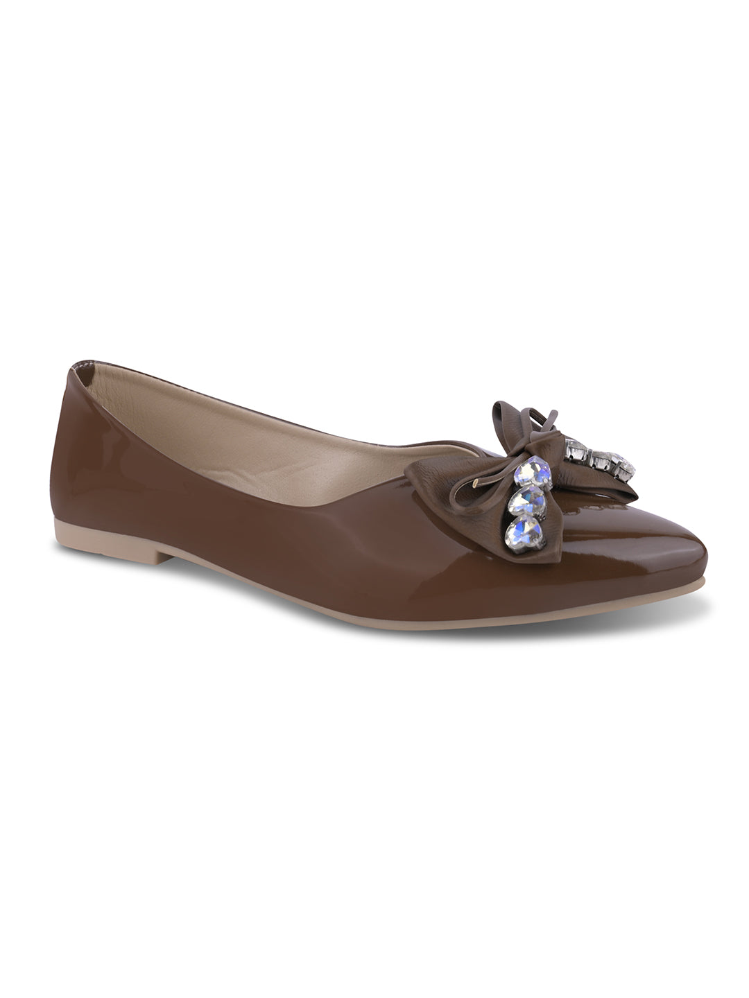 JM LOOKS Pointed Toe Bow Flat Sandals with Crystal Embellishments
