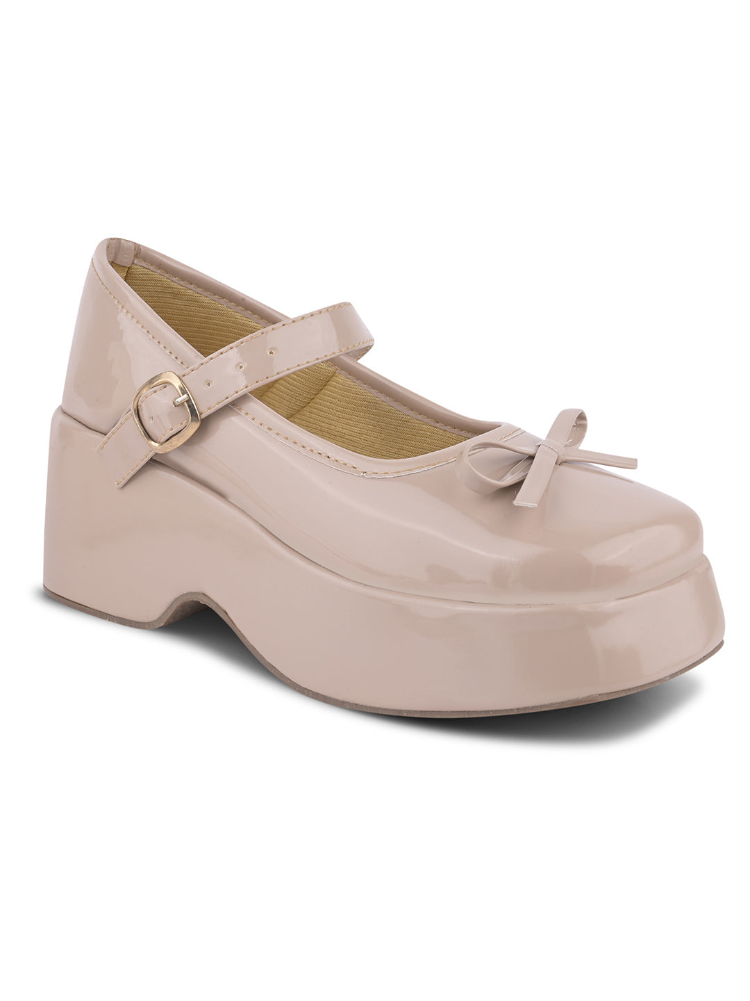 JM LOOKS Glossy Cherry Chunky Platform Mary Jane Shoes with Bow