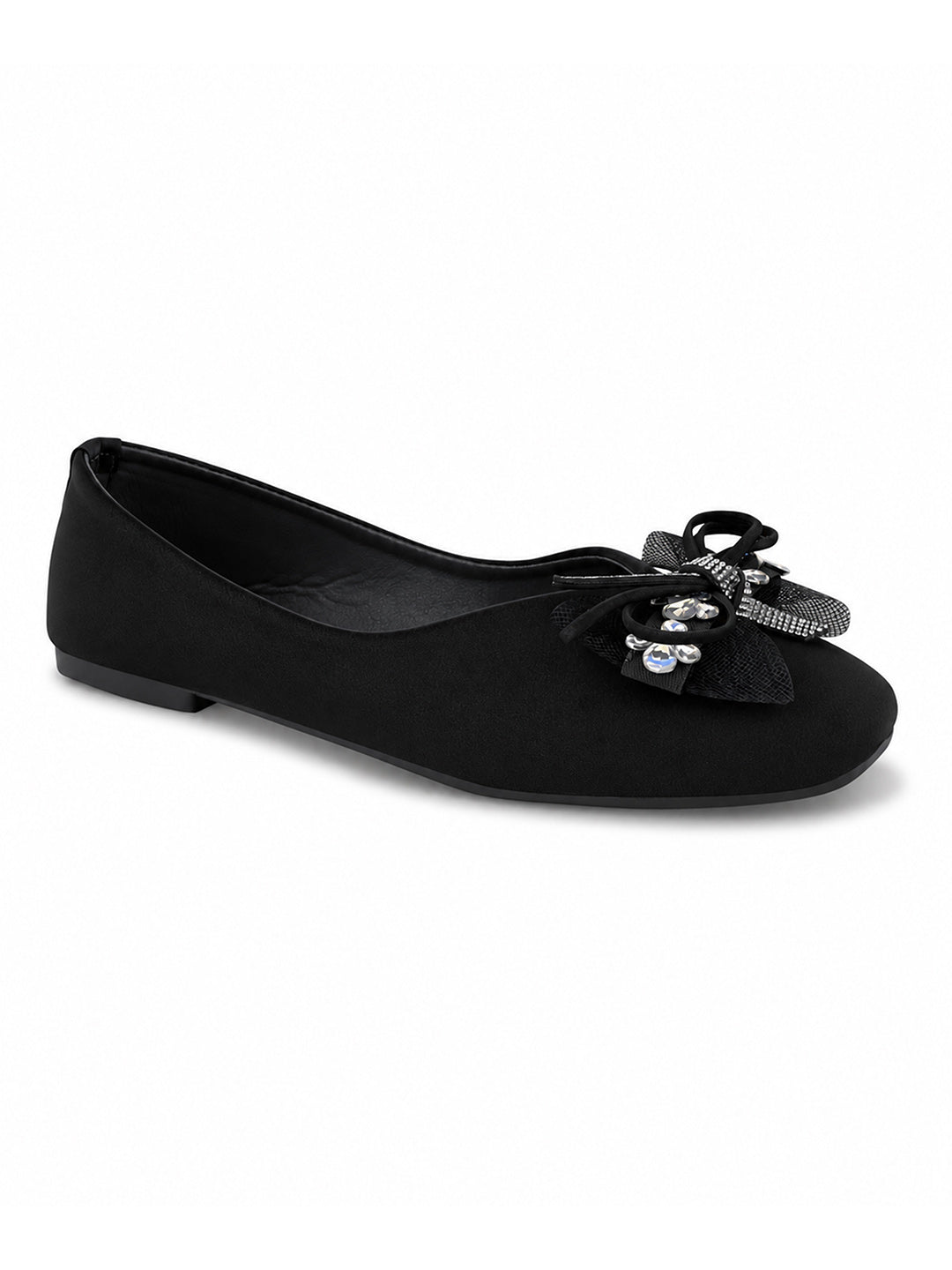JM LOOKS Pointed Toe Mesh Bow Flat Sandals with Crystal Trim Accent