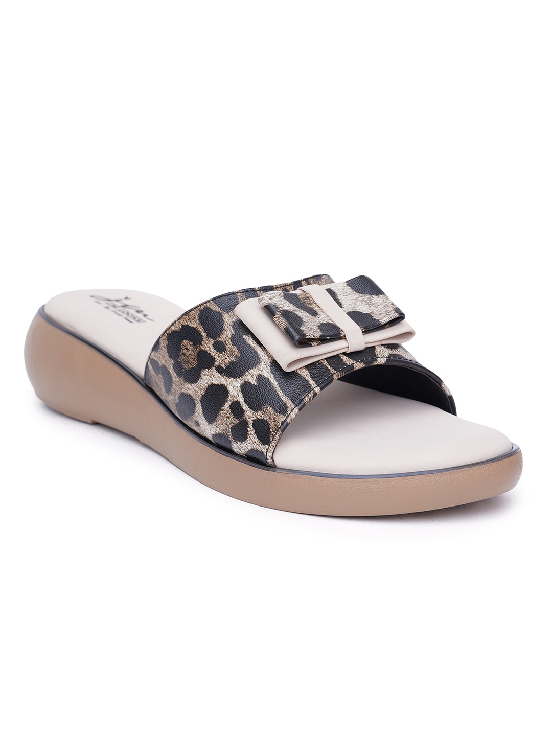 JM LOOKS Leopard Print Slide Sandals with Buckle Accent