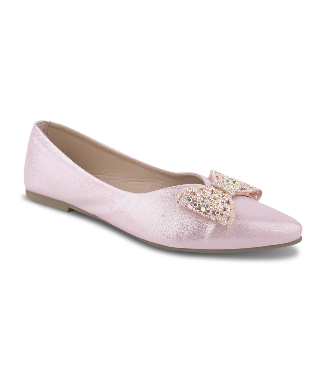 JM LOOKS Pointed Toe Bow Flat Sandals with Crystal Embellishments