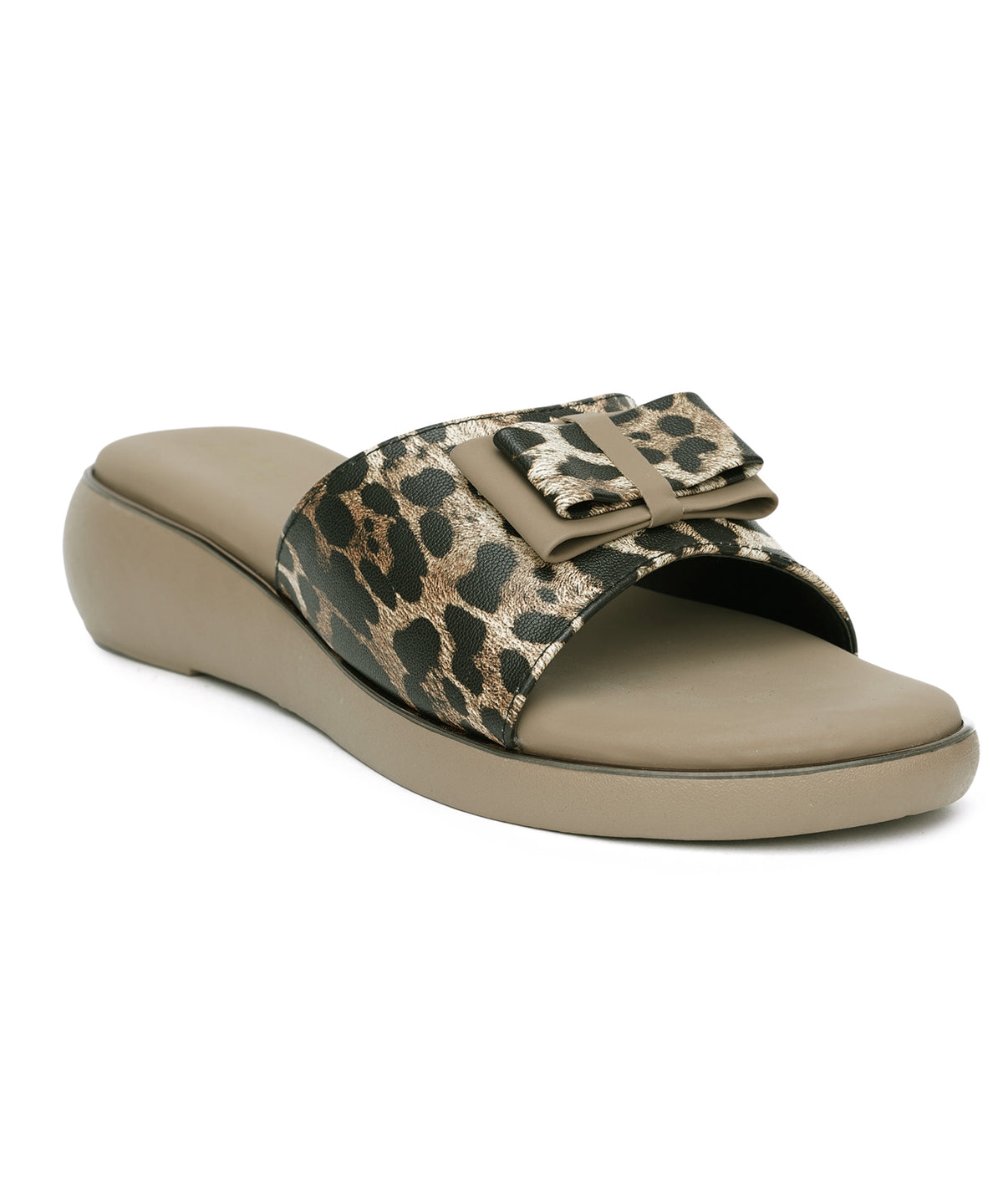 JM LOOKS Leopard Print Slide Sandals with Buckle Accent