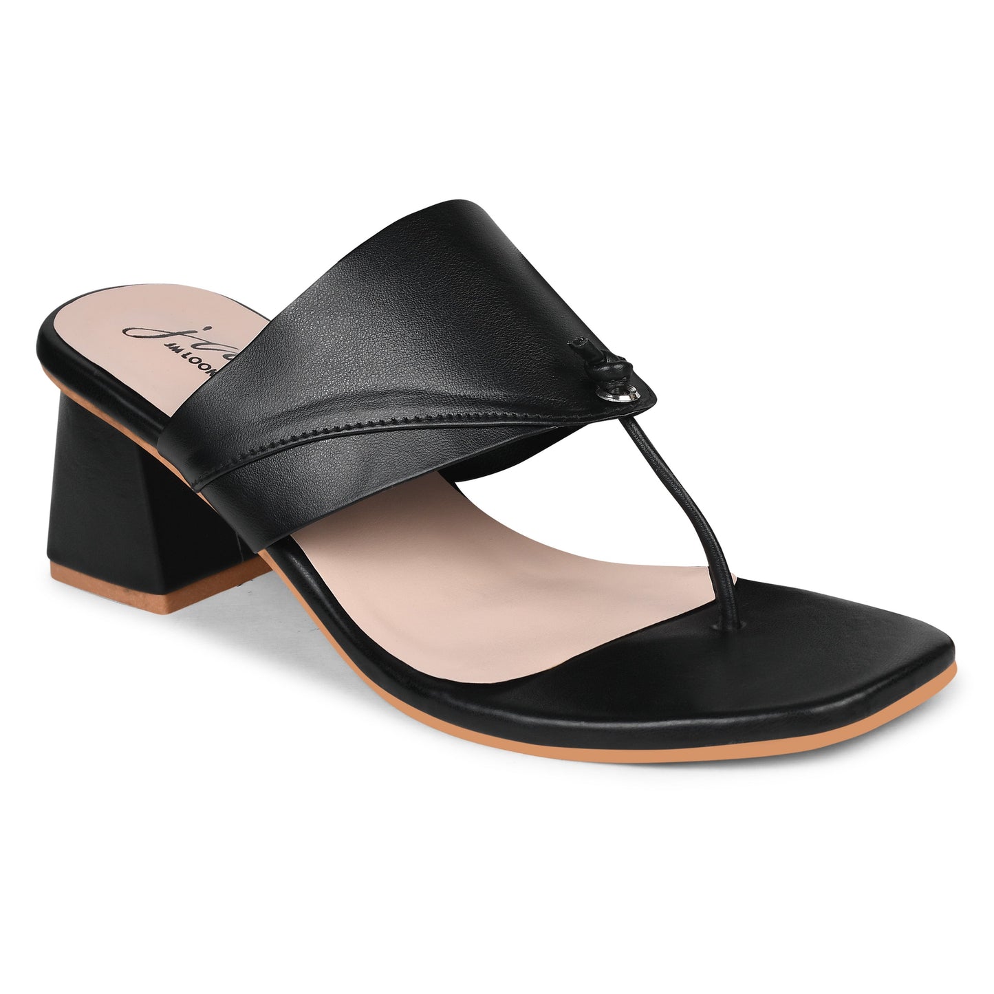 Women’s block heel sandals with wide strap and toe-loop detail Black