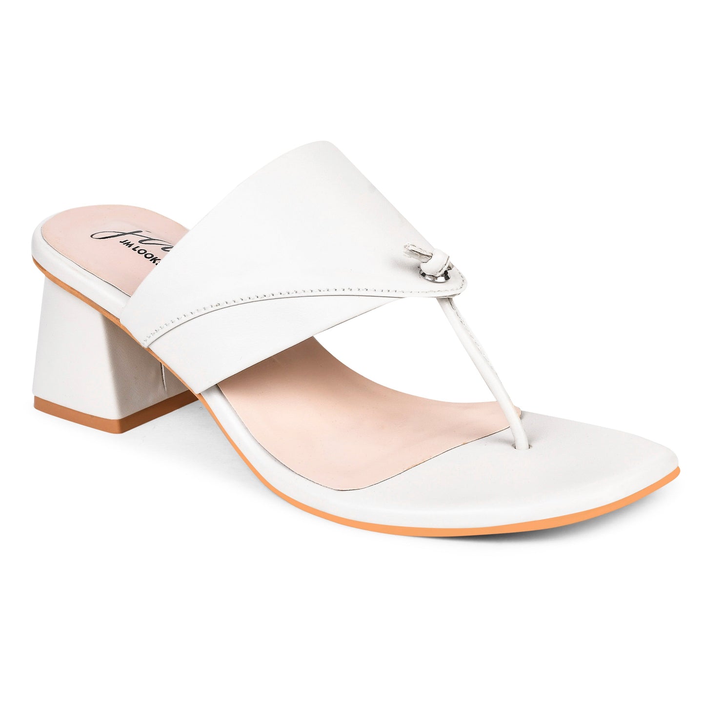 Women’s block heel sandals with wide strap and toe-loop detail Cream
