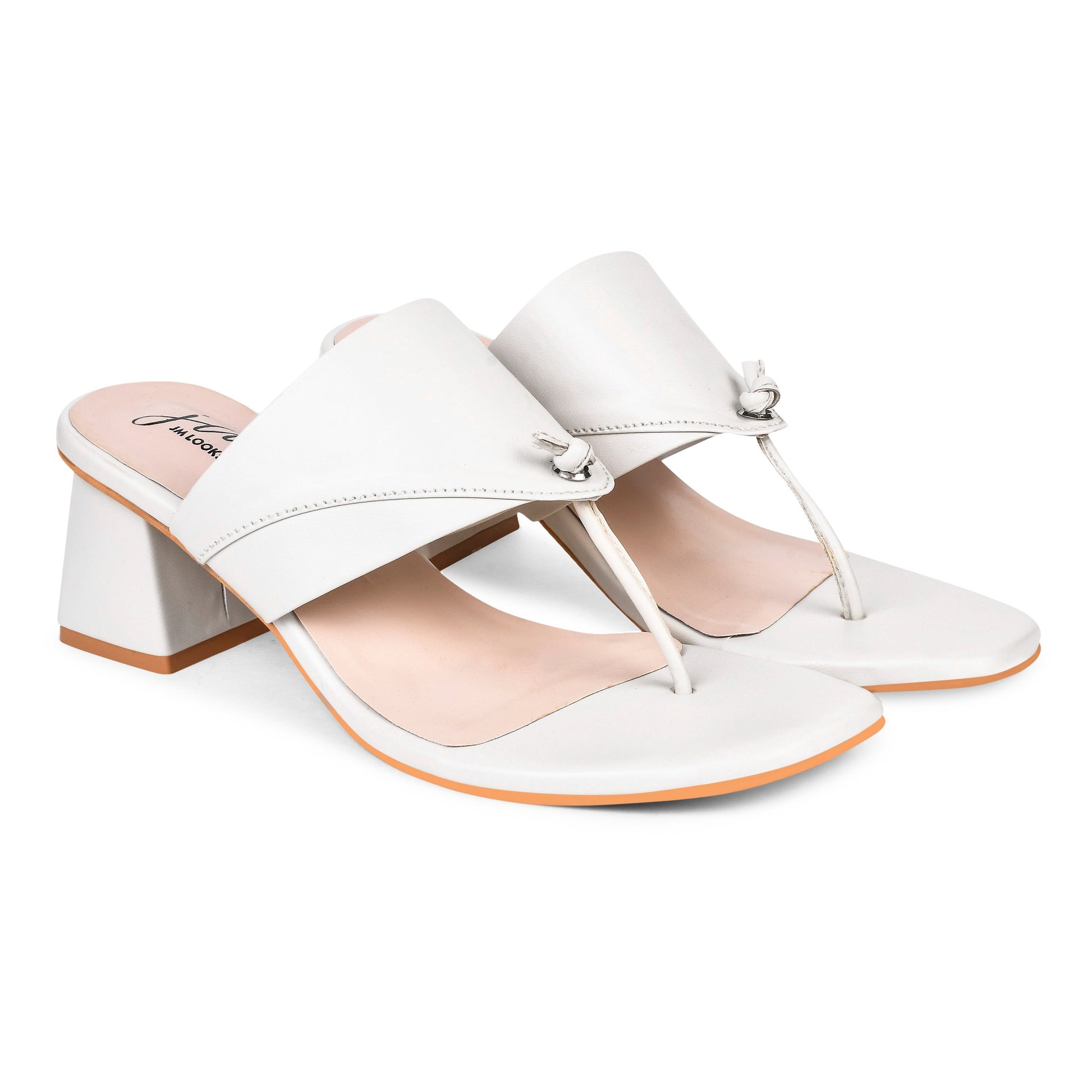 Women’s block heel sandals with wide strap and toe-loop detail Cream