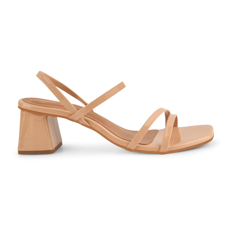 Women's Strappy Slingback Chunky Heeled Sandals at JM LOOKS Tan