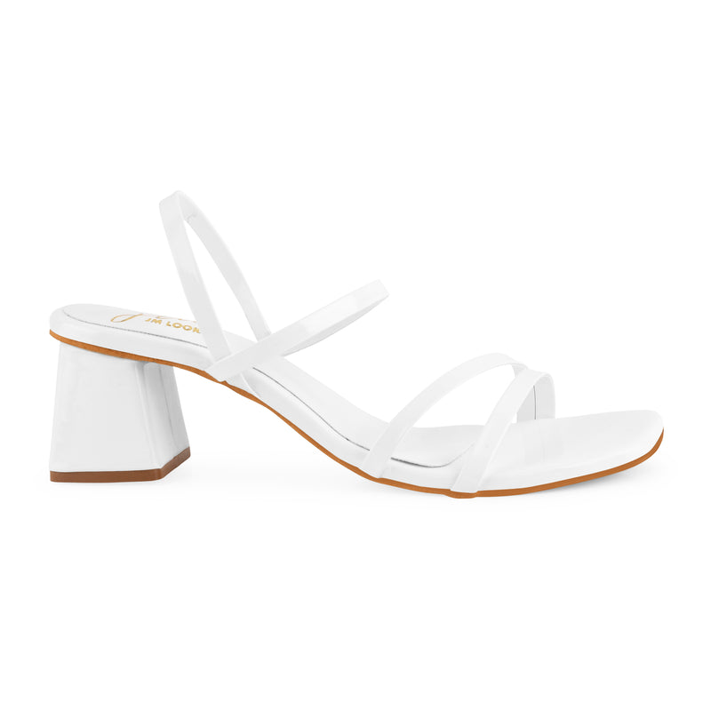Women's Strappy Slingback Chunky Heeled Sandals at JM LOOKS White