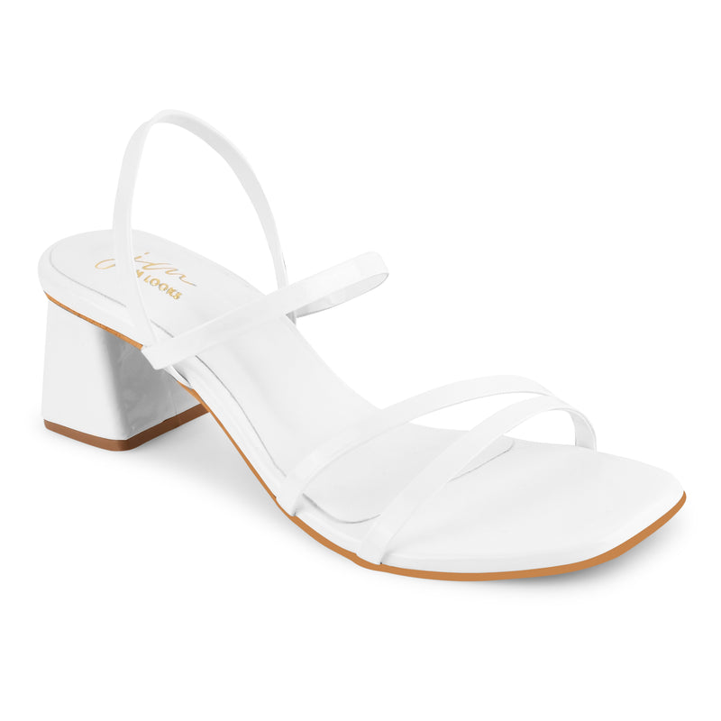 Women's Strappy Slingback Chunky Heeled Sandals at JM LOOKS White