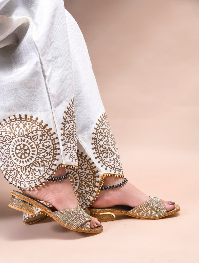 Embellished Open-Toe Slip-On Heels