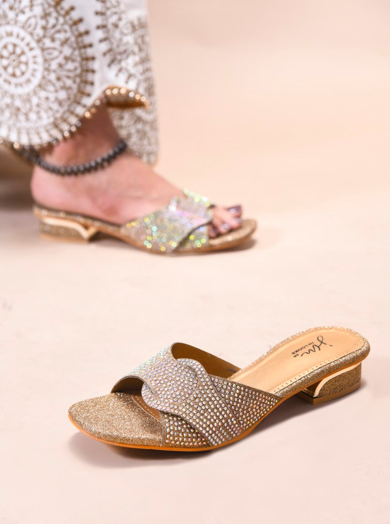 Embellished Open-Toe Slip-On Heels