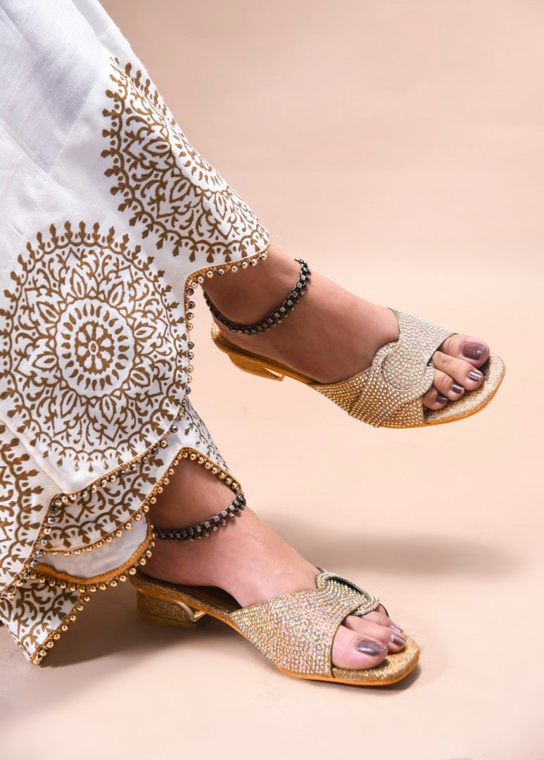 Embellished Open-Toe Slip-On Heels