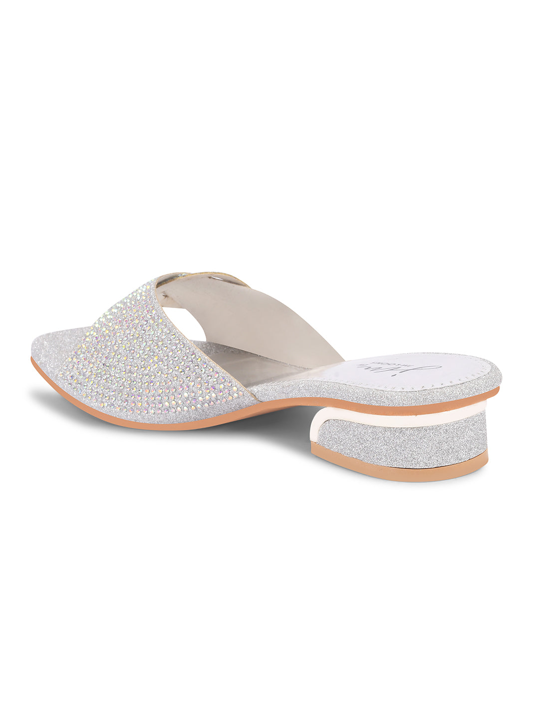 JM Looks women's mules with an embellished strap and a buckle-like detail
 Silver