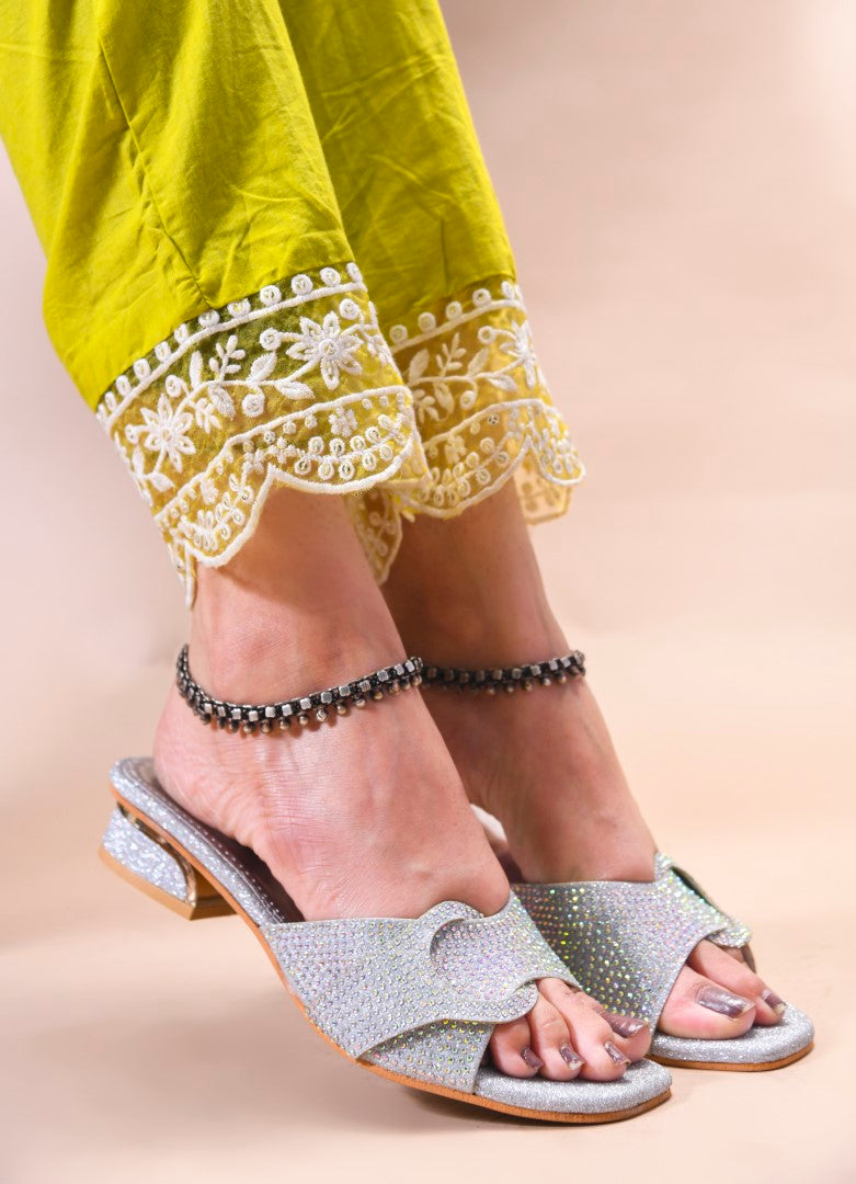 Embellished Open-Toe Slip-On Heels