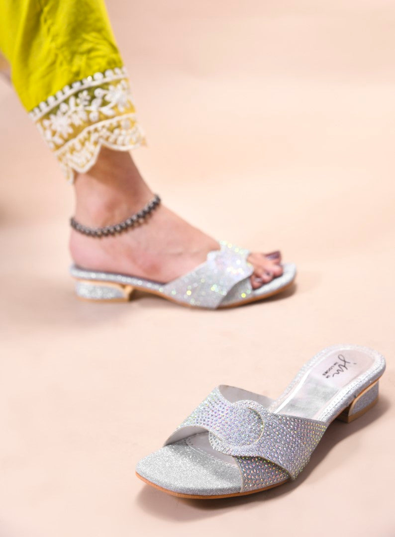 JM Looks women's mules with an embellished strap and a buckle-like detail
 Silver