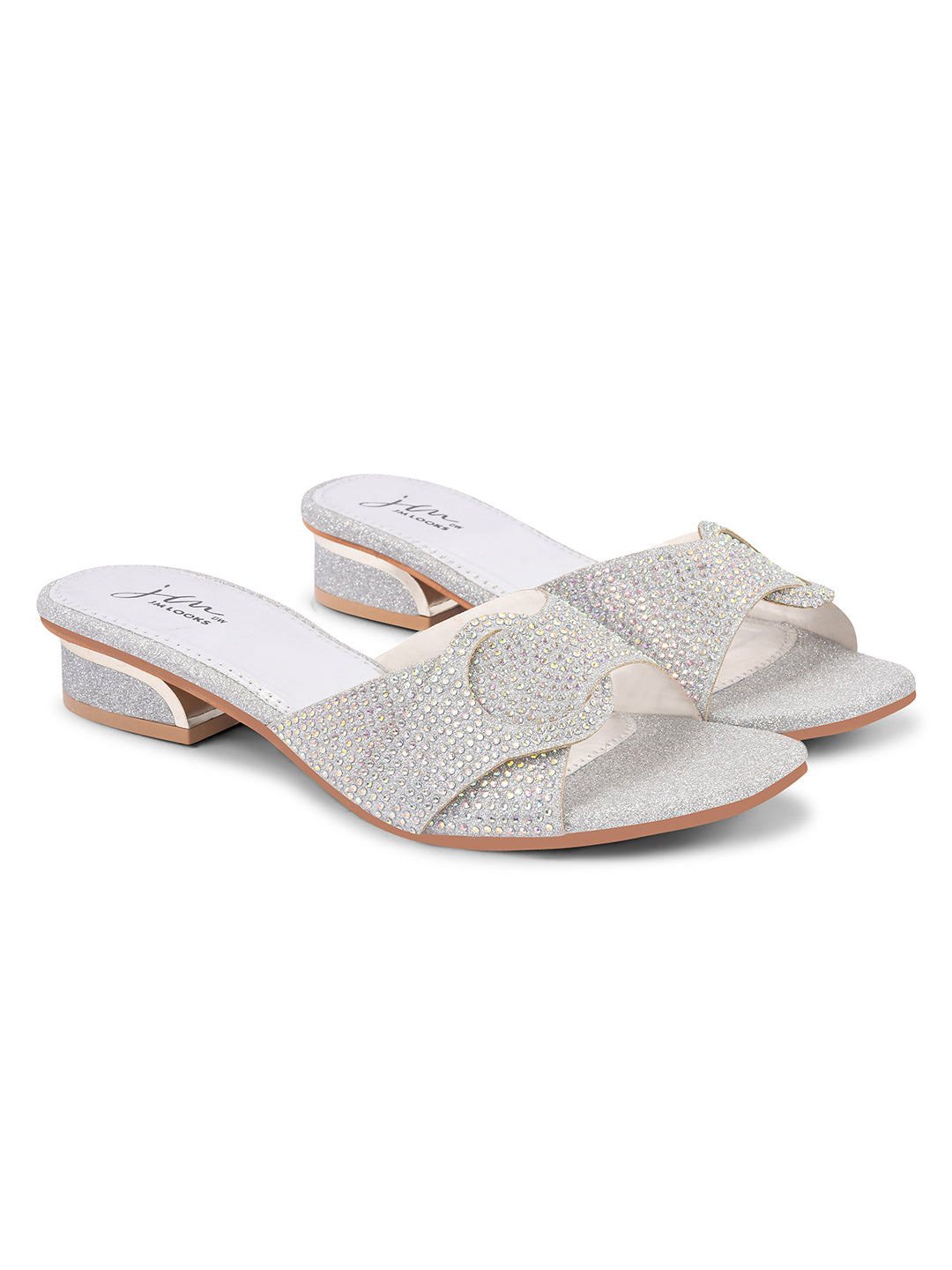 JM Looks women's mules with an embellished strap and a buckle-like detail
 Silver