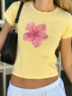 Floral Crop Top Round Neck Short Sleeve Fitted Flower Tee Shirt | JM Looks in Yellow / XS