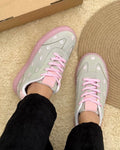 Suede Flower Printed Low-Top Sneakers - Grey / 36