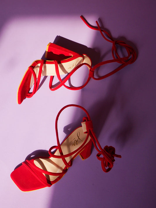 Buy Online Open-Toe Lace-Up Heel Sandals for Women and Girls  at JM LOOKS Red