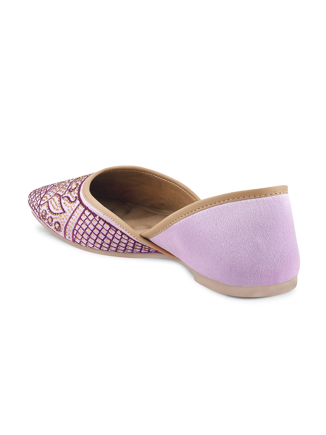 JM Looks women's juttis with intricate embellishments and a traditional design
 Purple