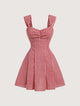 Red Gingham Bow Front Mini Fitted Dress With Smocked Waist | JM Looks in Red / XS