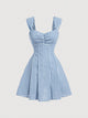 Red Gingham Bow Front Mini Fitted Dress With Smocked Waist | JM Looks in Blue / XS