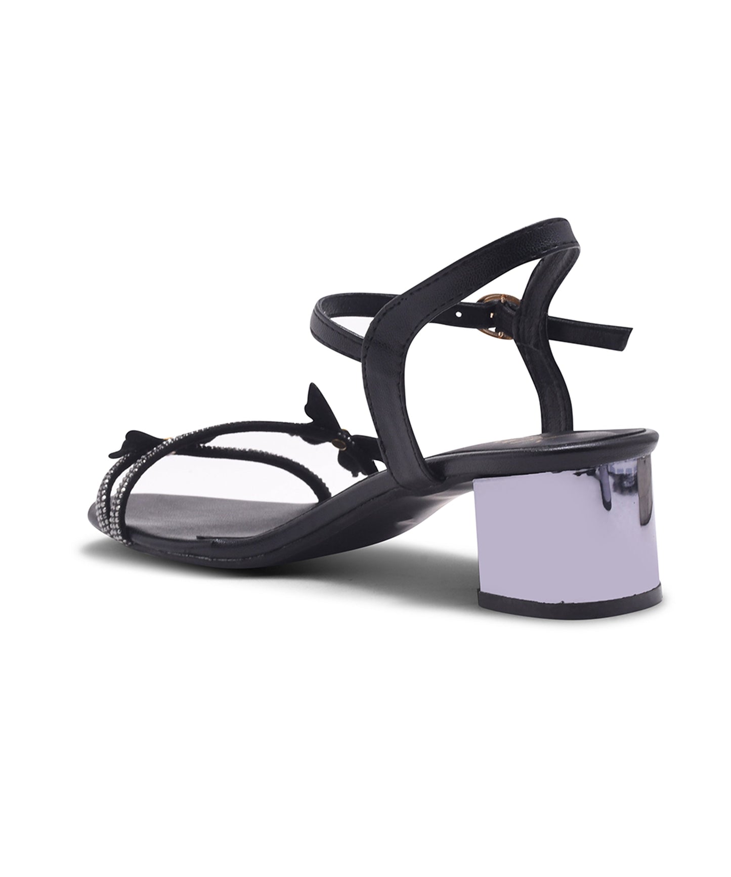 JM Looks Women's Silver Block Heel Sandals | Metallic Ankle Strap Party Heels Black