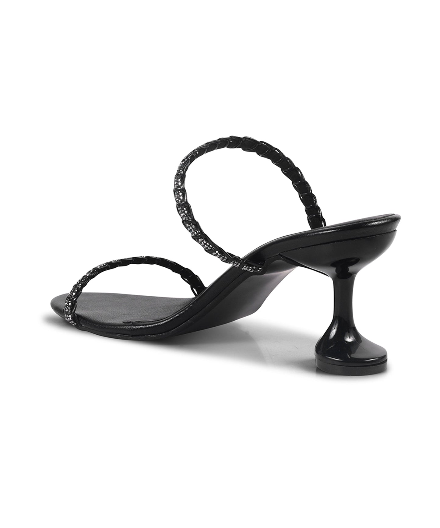 JM Looks Women's Black Block Heel Sandals | Glossy Ankle Strap Party Heels Black