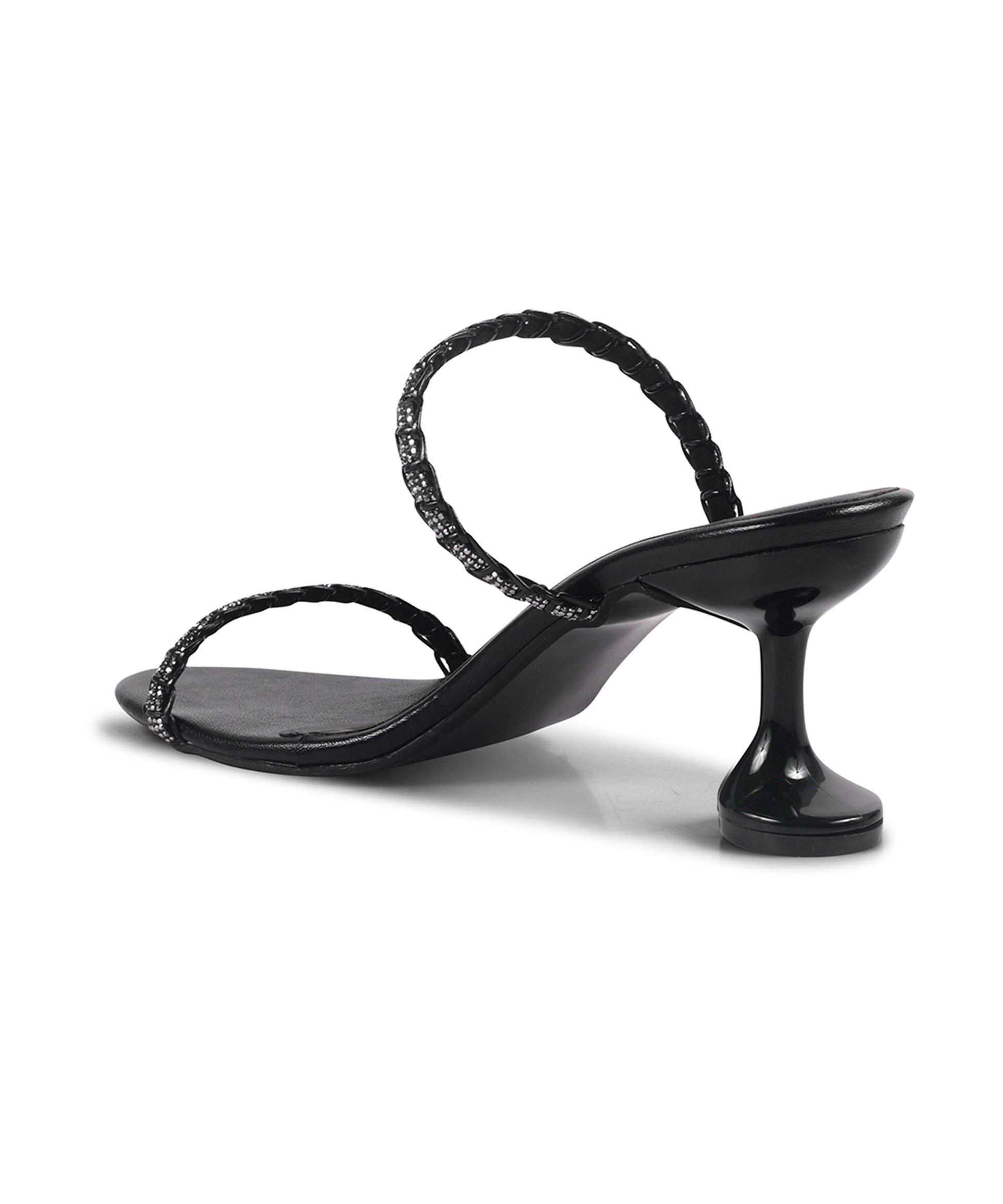 JM Looks Women's Black Block Heel Sandals | Glossy Ankle Strap Party Heels Black