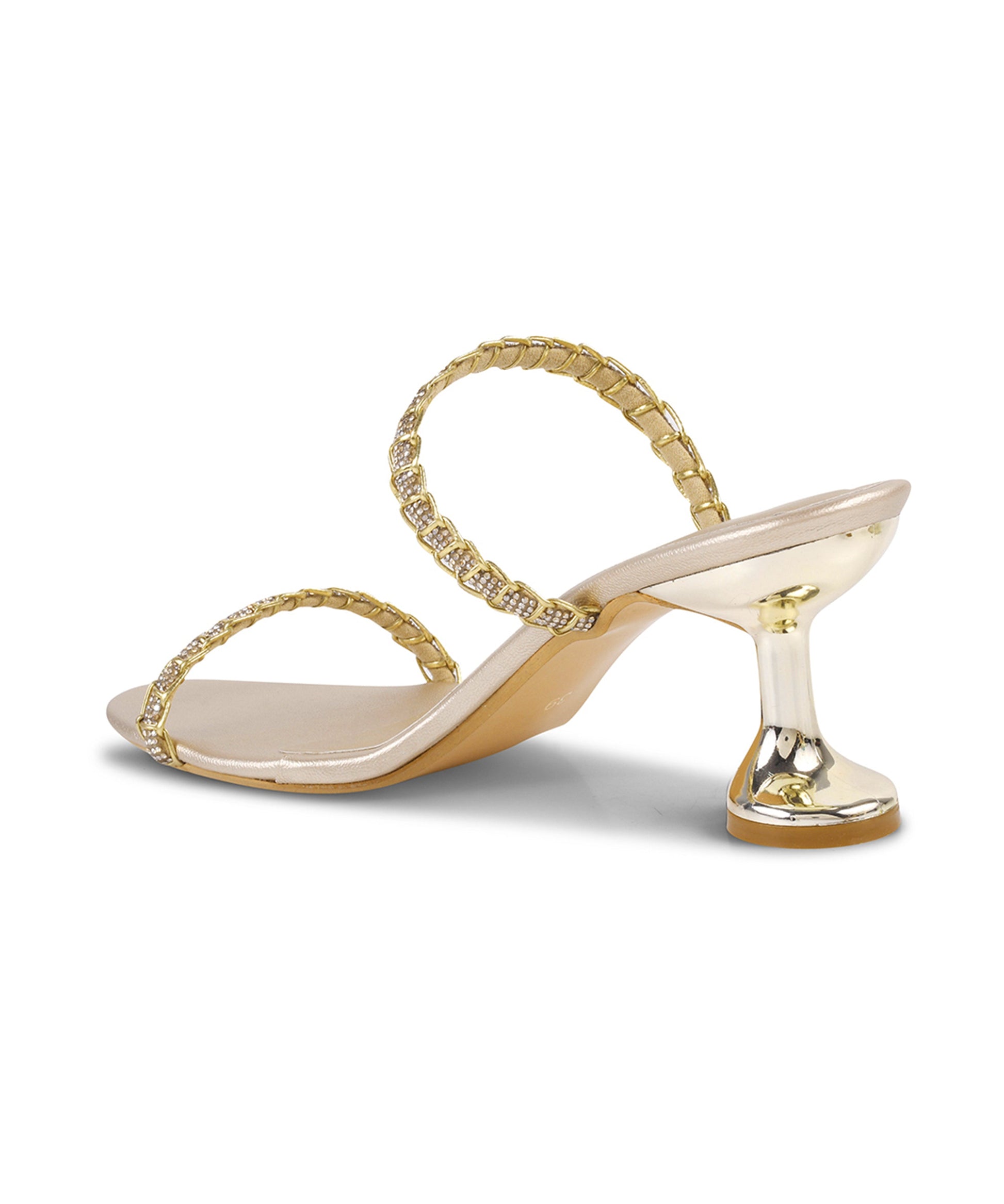 JM Looks Women's Black Block Heel Sandals | Glossy Ankle Strap Party Heels Golden