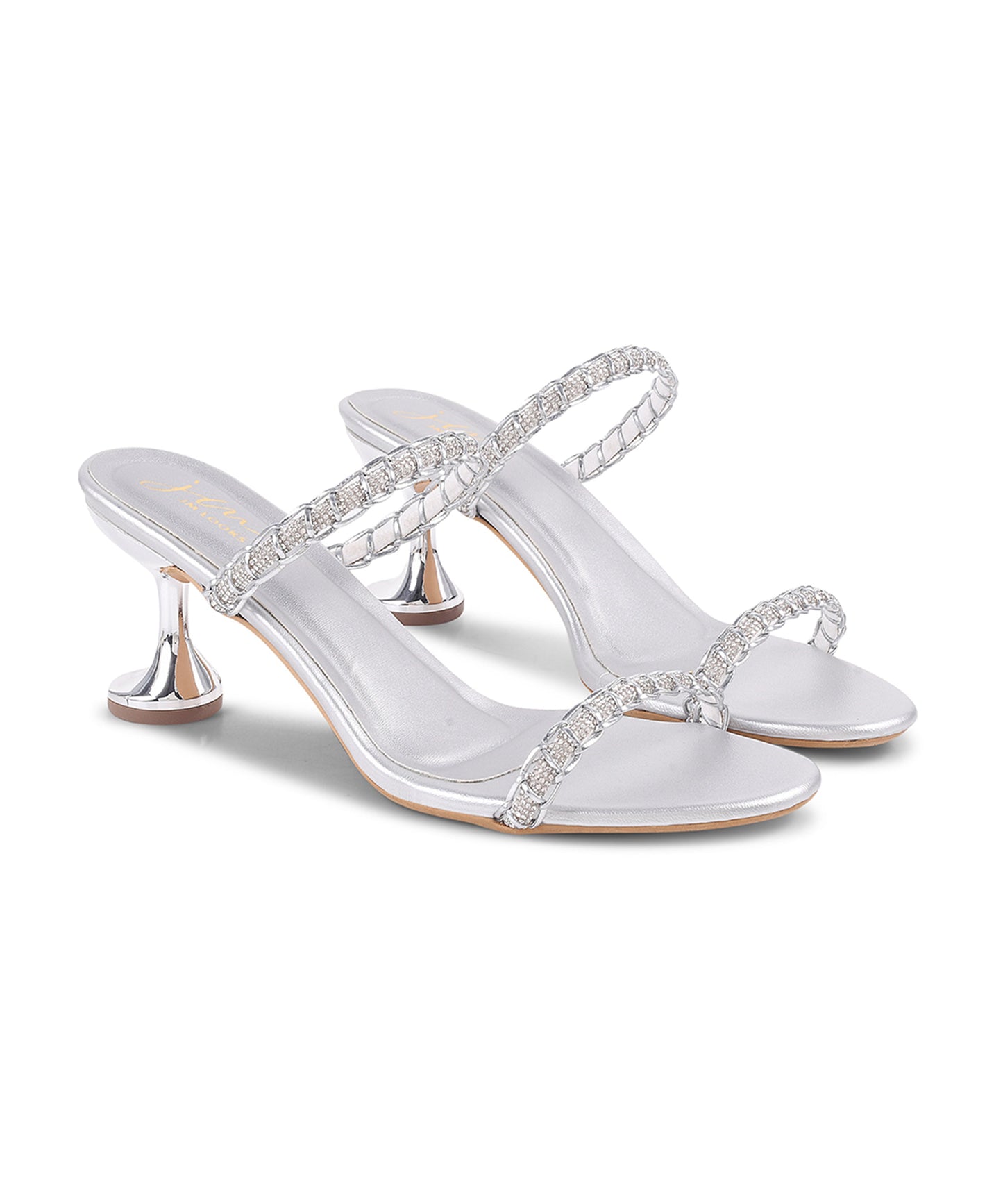 JM Looks Women's Black Block Heel Sandals | Glossy Ankle Strap Party Heels Silver