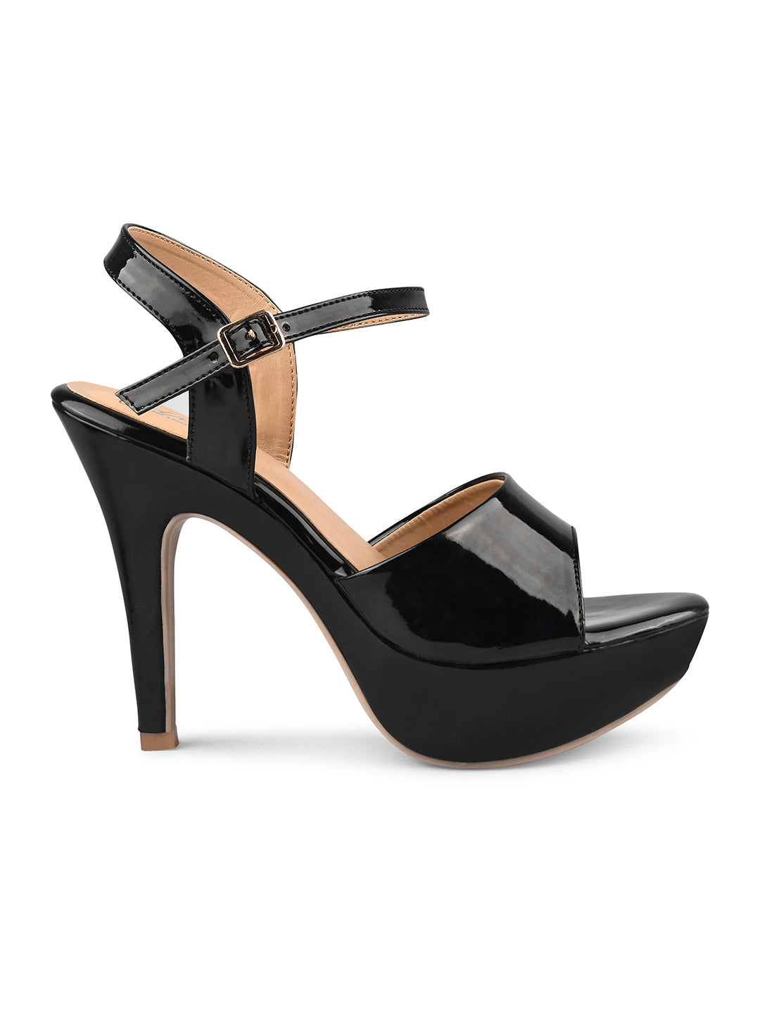 Women and Girls' Open-Toe Cone Heeled Sandals with Buckle Black
