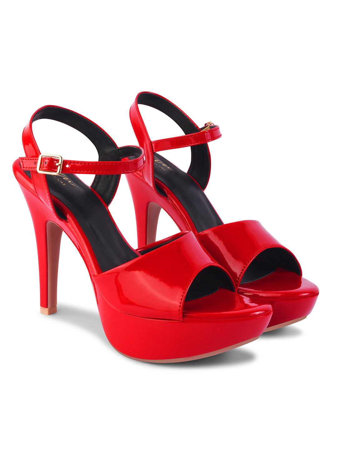 Women and Girls' Open-Toe Cone Heeled Sandals with Buckle Red