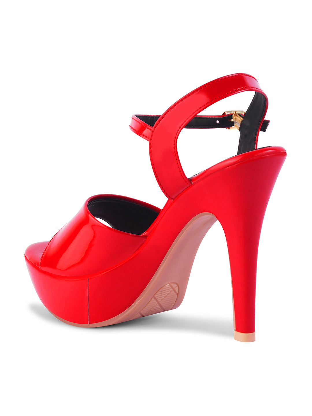 Women and Girls' Open-Toe Cone Heeled Sandals with Buckle Red