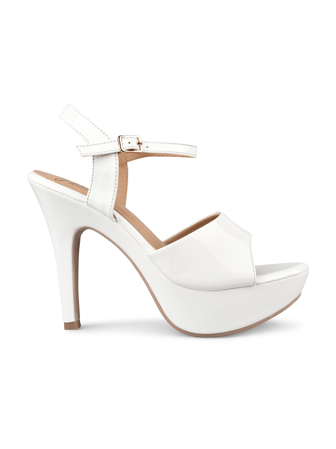 Women and Girls' Open-Toe Cone Heeled Sandals with Buckle Nude