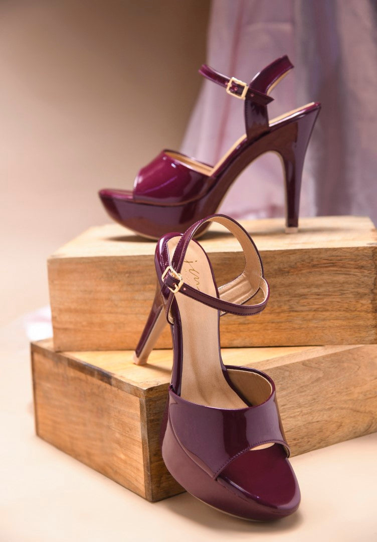 Women and Girls' Open-Toe Cone Heeled Sandals with Buckle Wine