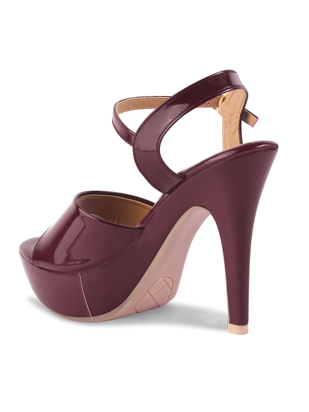 Women and Girls' Open-Toe Cone Heeled Sandals with Buckle Wine