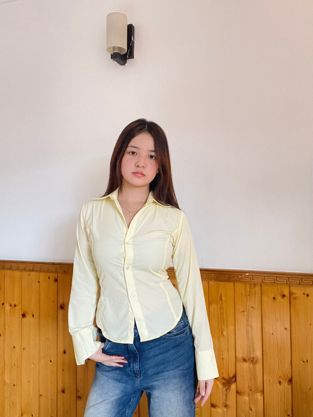 White Fitted Shirt with Back Lace-Up