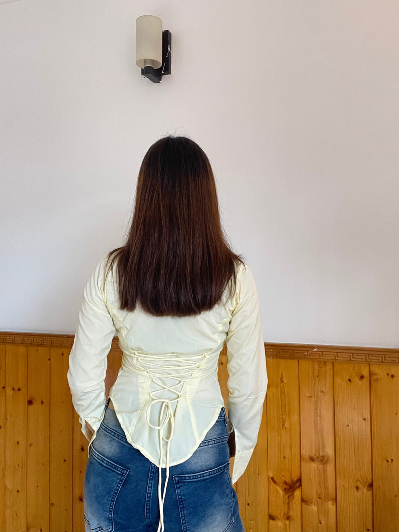 White Fitted Shirt with Back Lace-Up