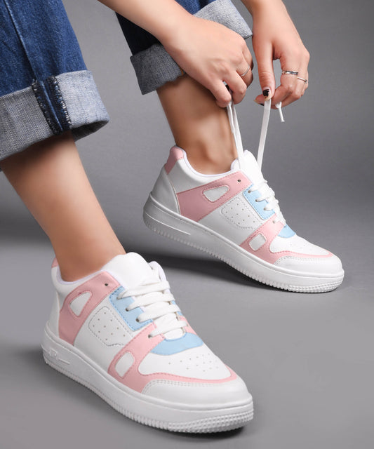 Jm Looks Women's White-Blue Sports Sneakers – Lightweight Running Shoes Pink