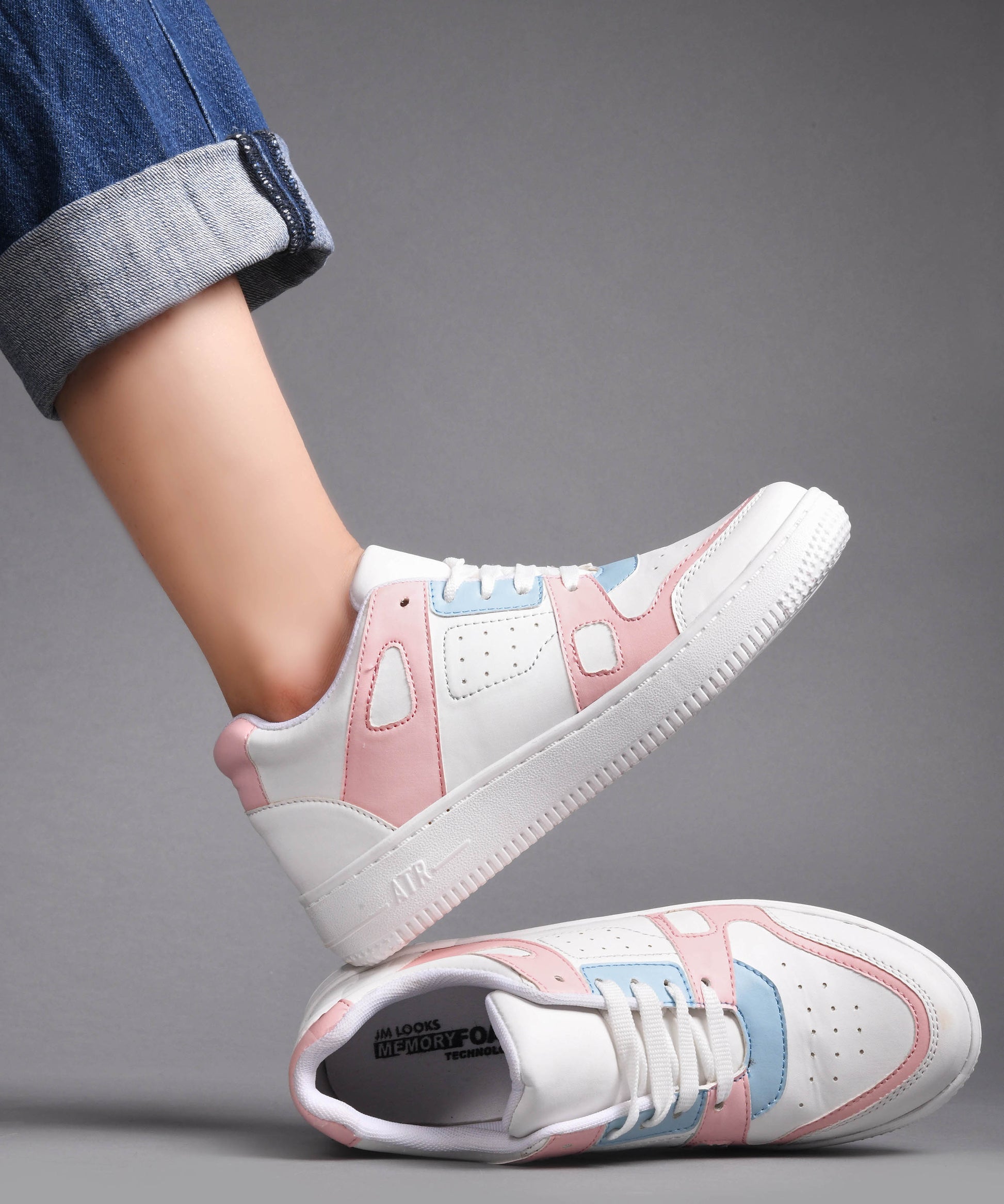 Jm Looks Women's White-Blue Sports Sneakers – Lightweight Running Shoes Pink