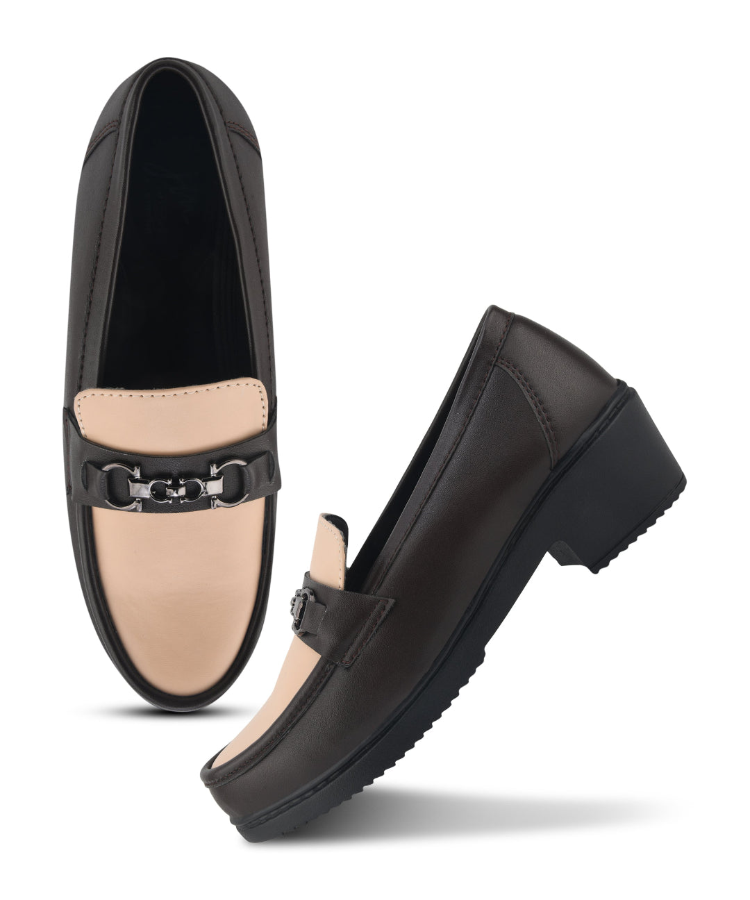 Brown-Cream Women’s Smart Casual Block Heel Loafers