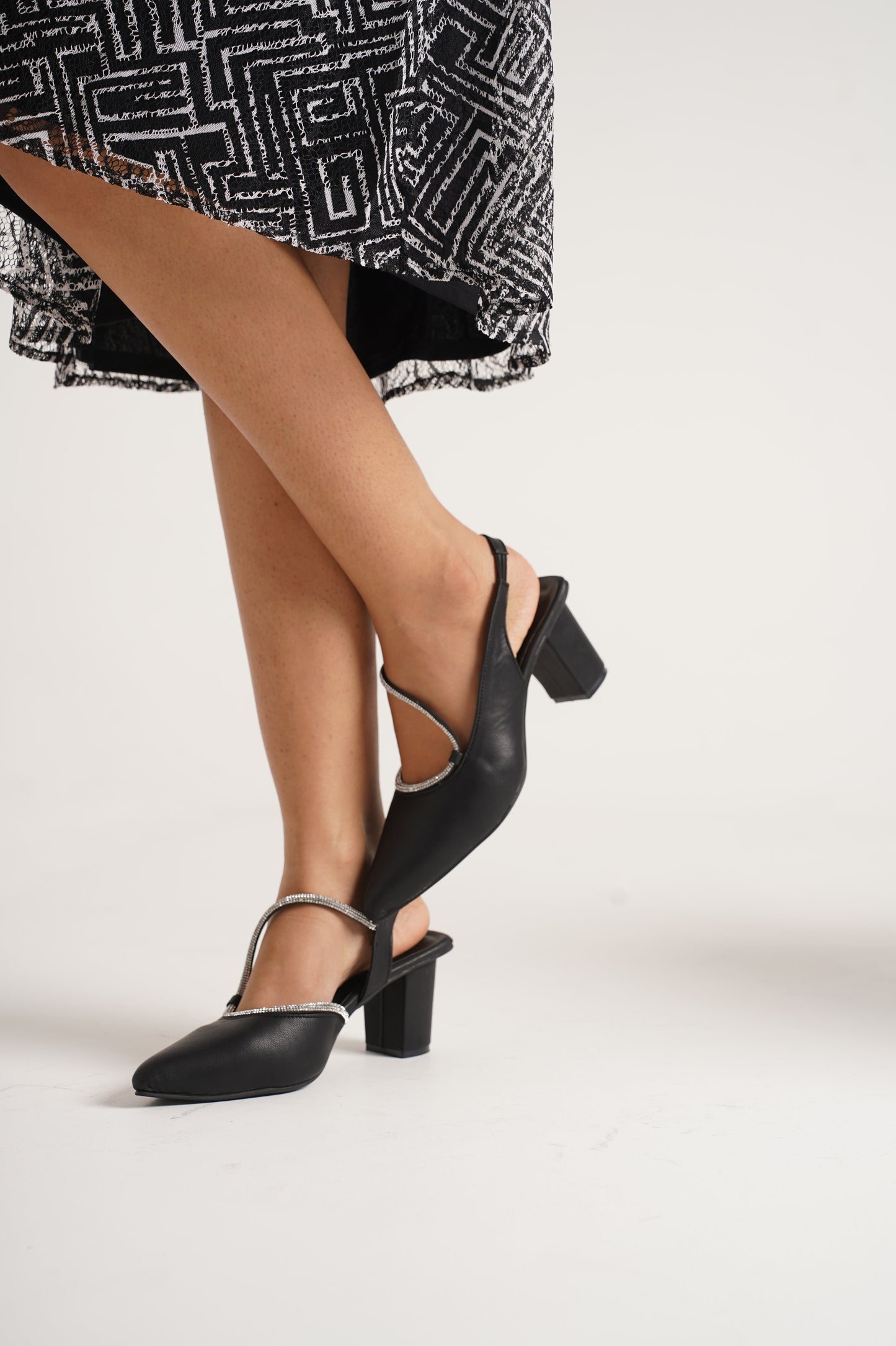 Jm Looks dazzling embellished slingback pumps with a block heel
 Black