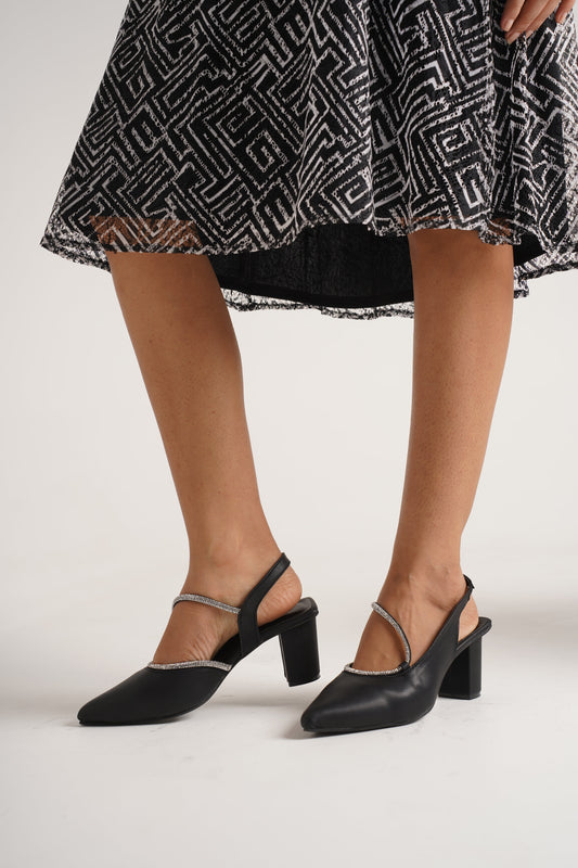 Jm Looks dazzling embellished slingback pumps with a block heel
 Black
