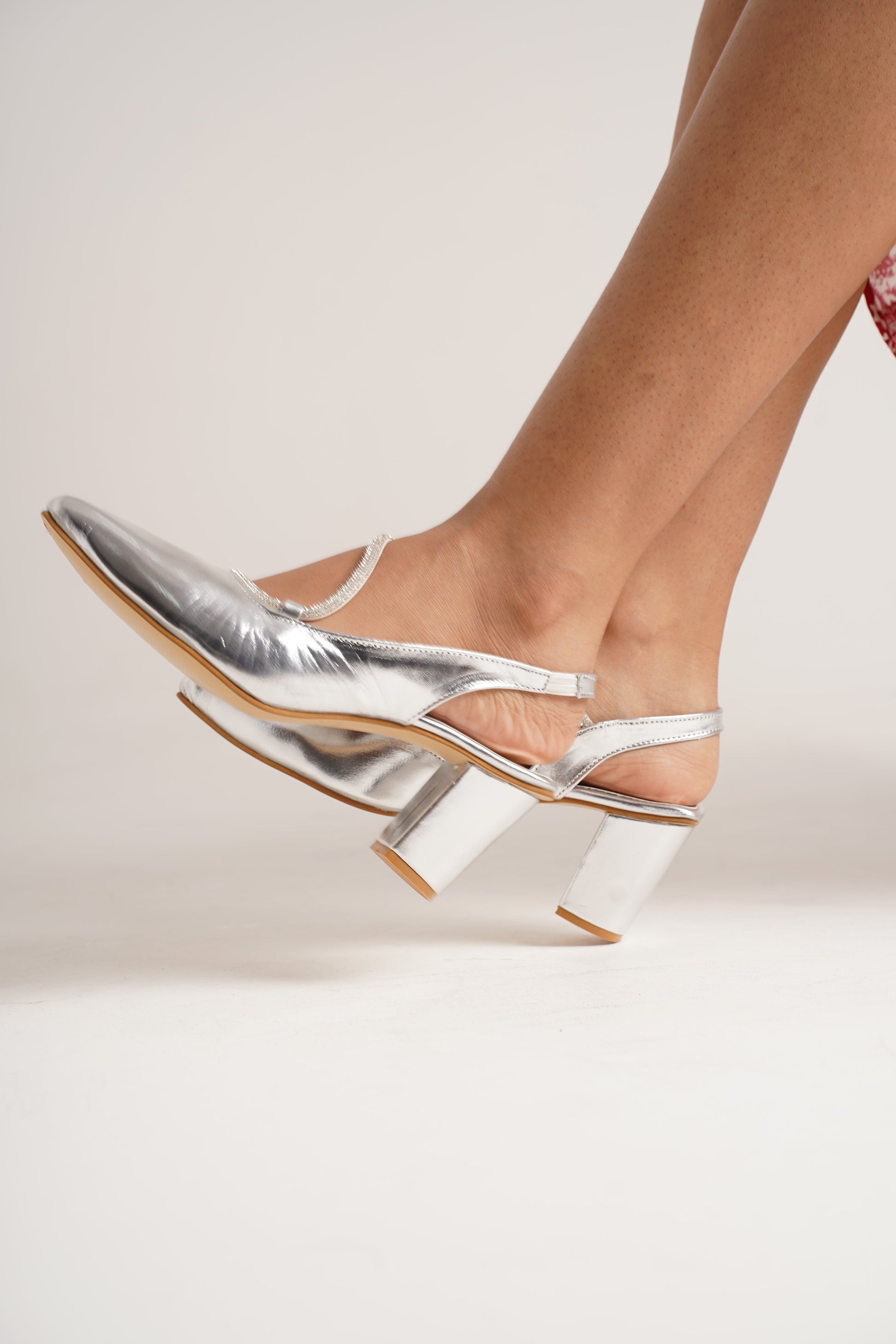 Jm Looks dazzling embellished slingback pumps with a block heel
 Silver