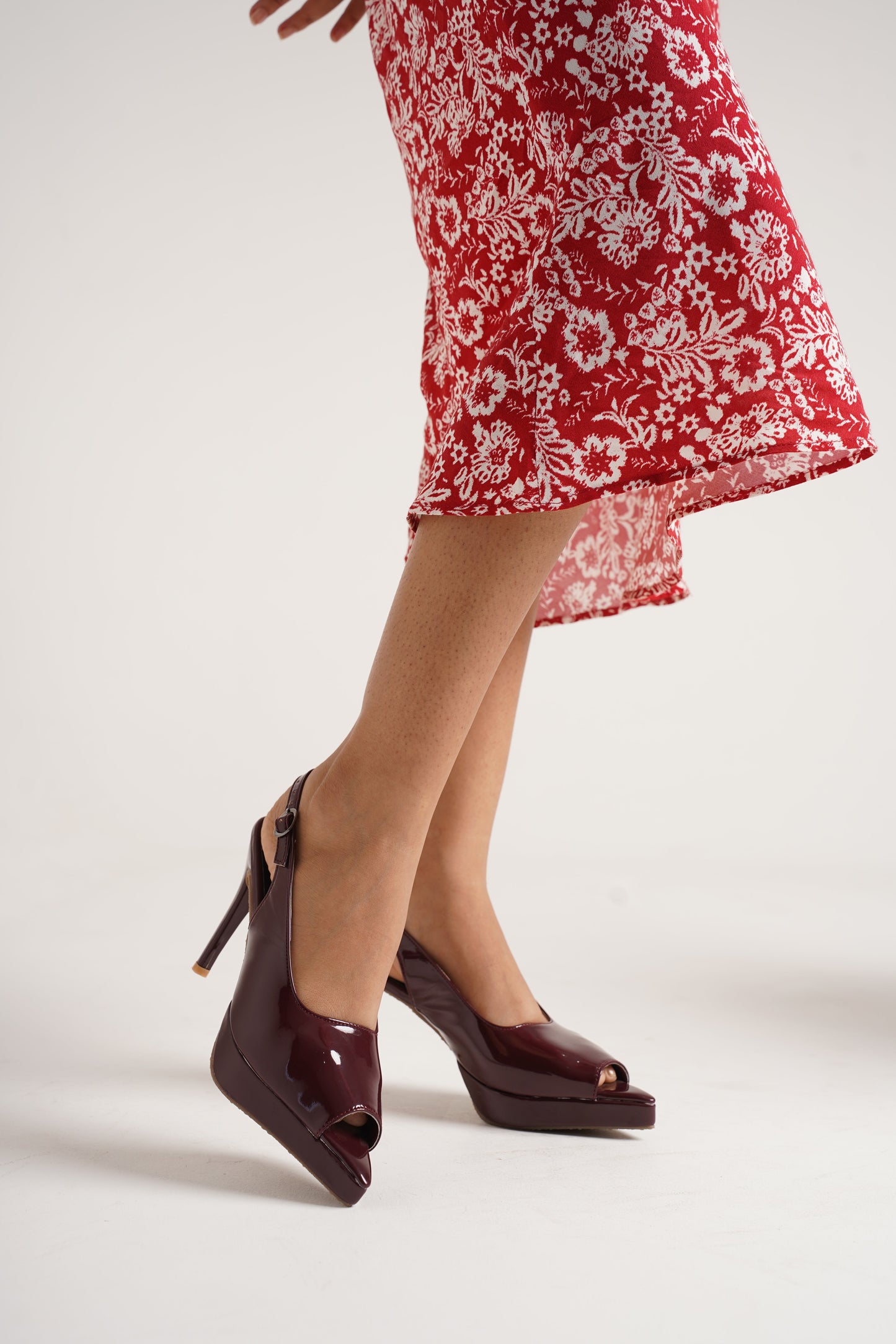 Jm Looks black patent slingback heels with a high stiletto heel and platform
 Cherry