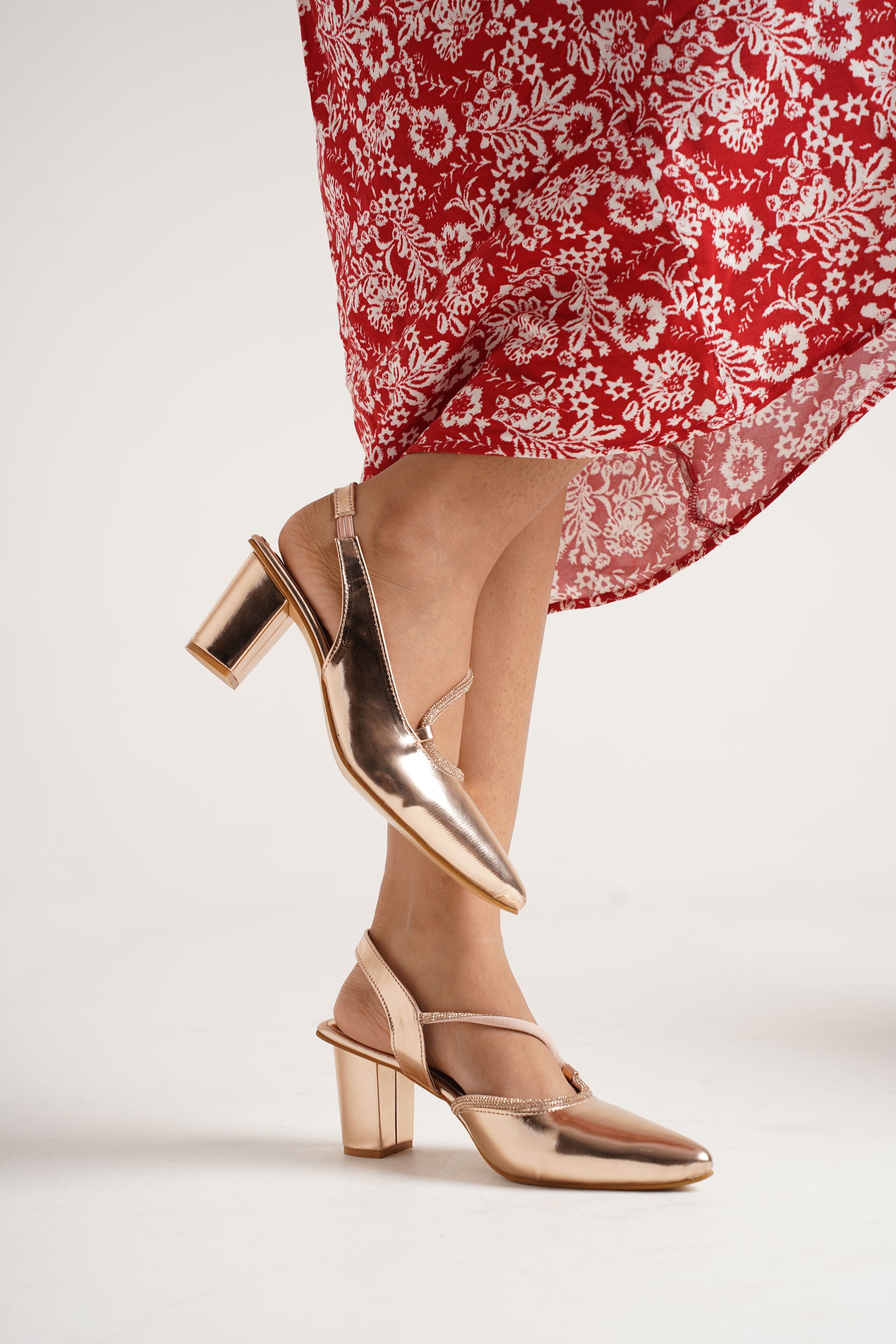 Jm Looks dazzling embellished slingback pumps with a block heel
 Golden