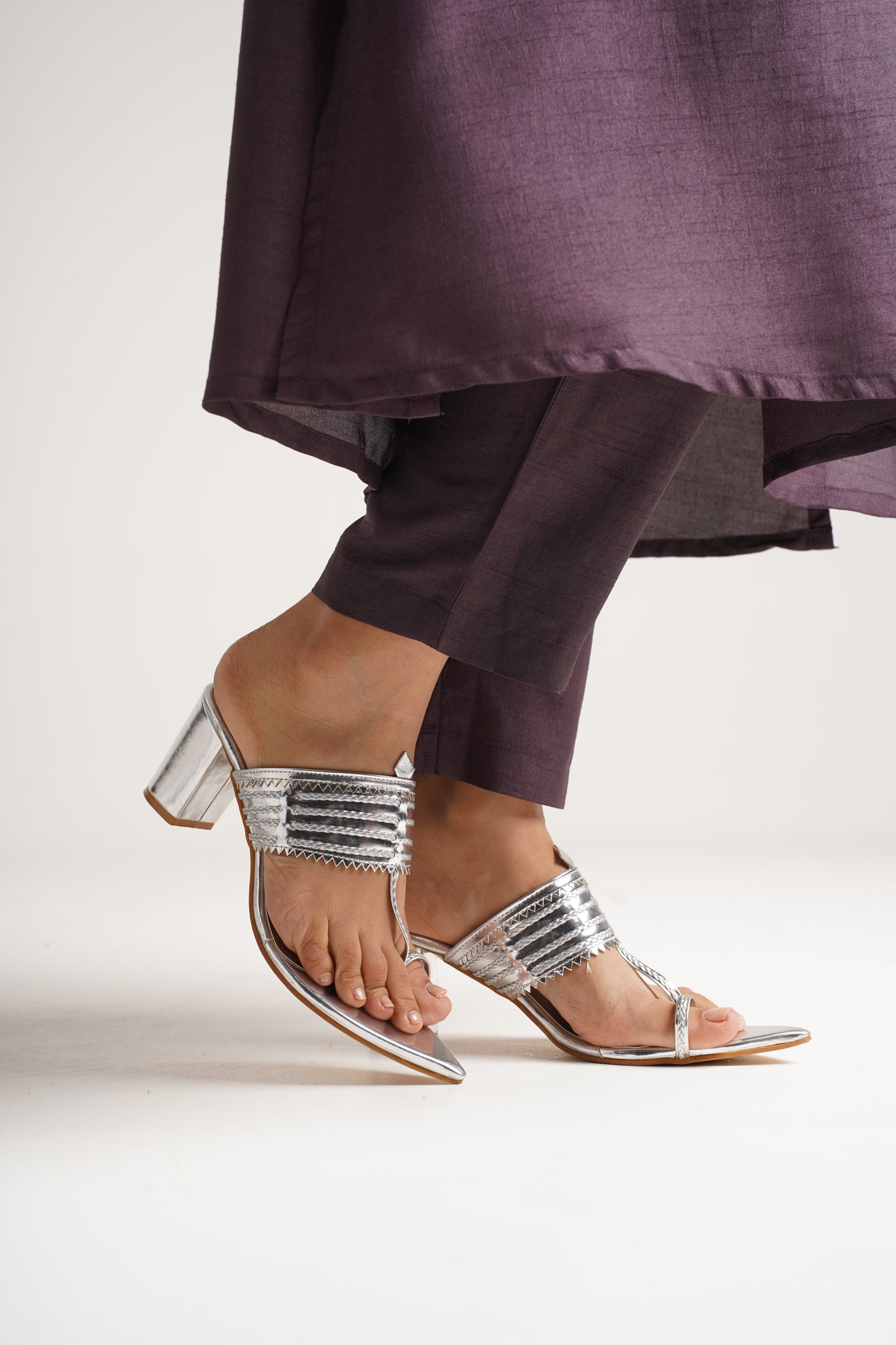classic toe-ring block heels with a structured upper design
 Silver