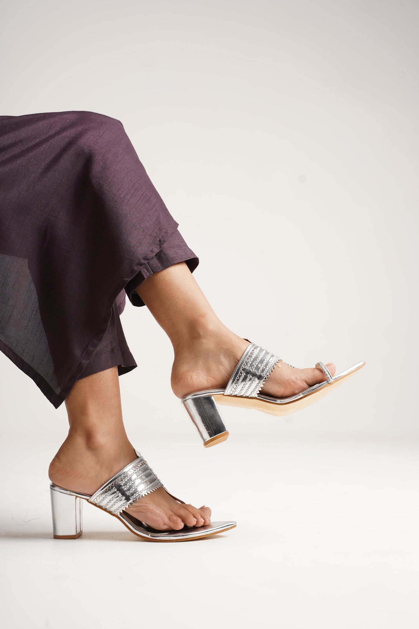 classic toe-ring block heels with a structured upper design
 Silver