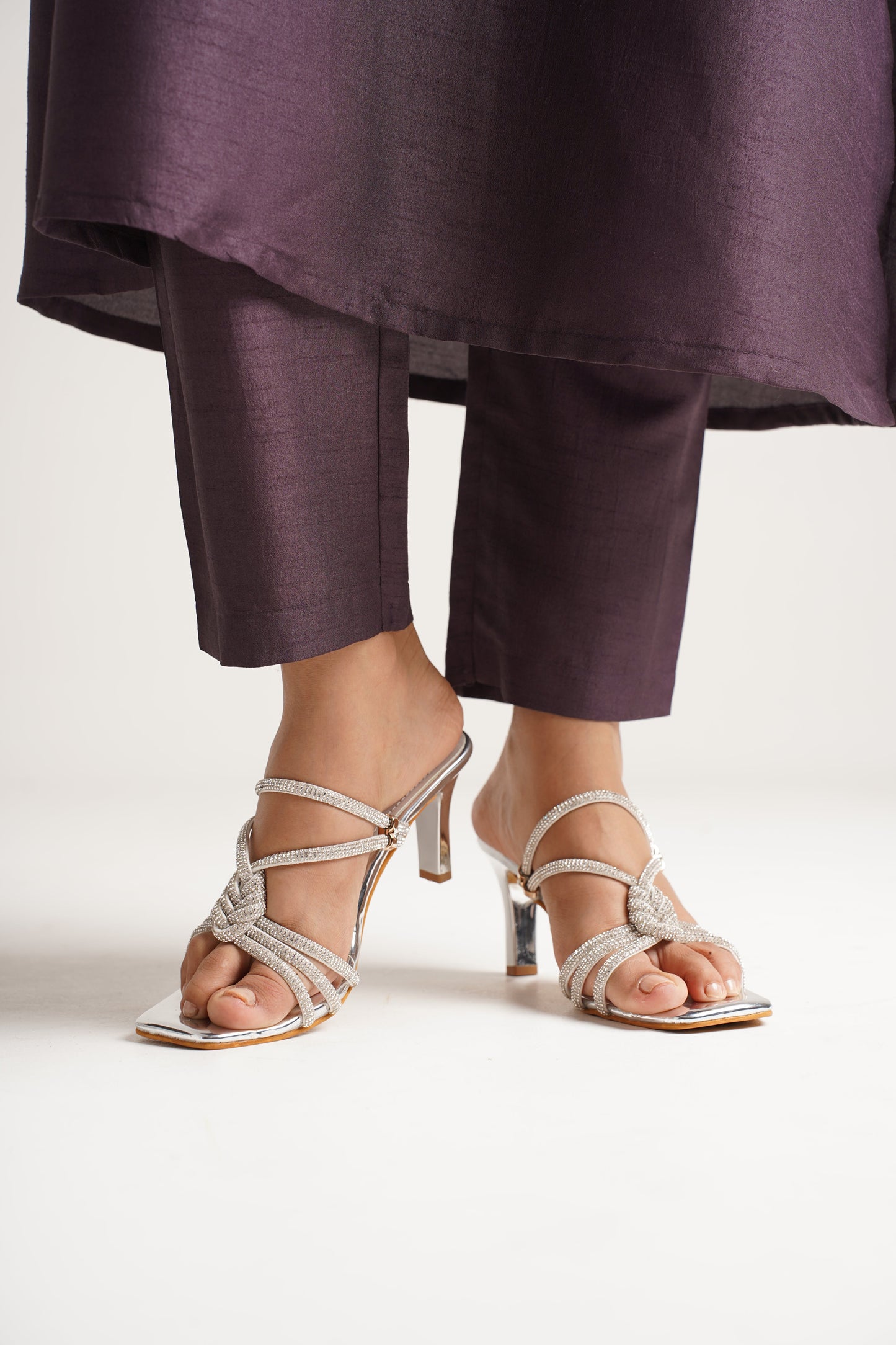 Jm Looks dazzling embellished strappy stiletto sandals
 Silver
