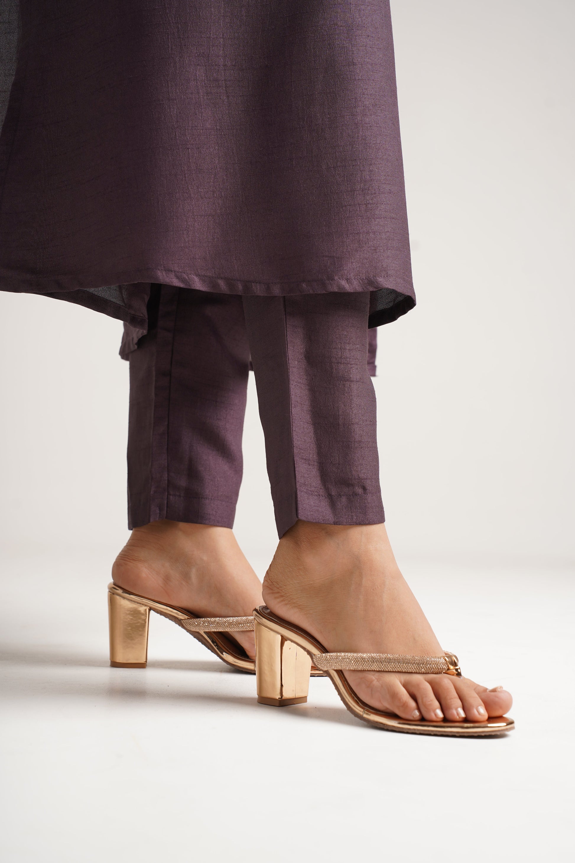 Jm Looks embellished thong block heel sandals with traditional attire
 Golden